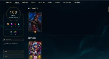 Conta Unranked com TODOS OS CHAMPS e 108 skins