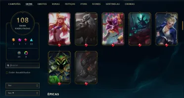 Conta Unranked com TODOS OS CHAMPS e 108 skins