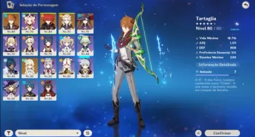 Conta genshin impact Ar 49, Diluc, Childe, albedo E mona