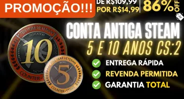 Conta Steam Antiga Medalha 5 e 10 Anos CS PREÇO IMPERDÍVEL!!