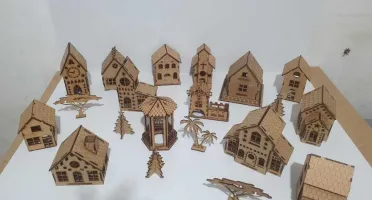Mini Casinha MDF modelo com 02 sacada, diorama 14x15
