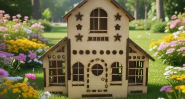 Mini Casinha MDF modelo com 02 sacada, diorama 14x15