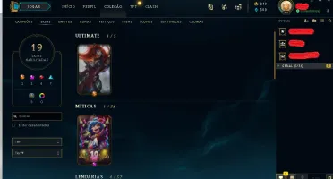 CONTA NV 84 COM 19 SKINS 46 CAMPEÕES