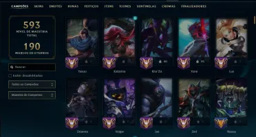 Ouro 1 com TODOS os Champs e 247 Skins +3 Prestigios