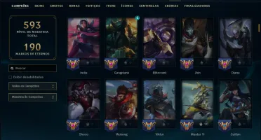 Ouro 1 com TODOS os Champs e 247 Skins +3 Prestigios
