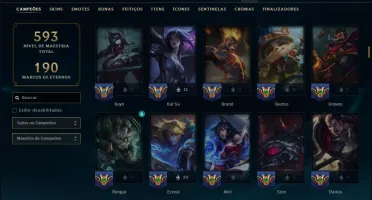 Ouro 1 com TODOS os Champs e 247 Skins +3 Prestigios