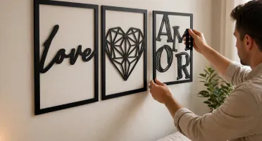 Kit 3 Quadros Love Amor em MDF Preto 42 x 29 cm