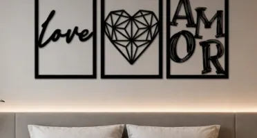 Kit 3 Quadros Love Amor em MDF Preto 42 x 29 cm