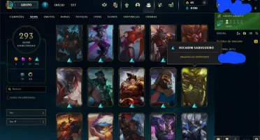 Conta League of Legends Diamante 2 com 293 skins
