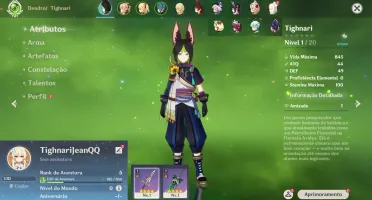 Conta Genshin Impact AR 5 com Tighnari, Jean e Qiqi