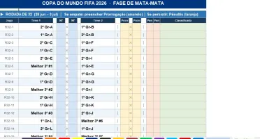 Tabela da Copa 2026 no Excel com Jogos da FIFA para Editar