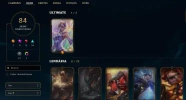 CONTA LEAGUE OF LEGENDS LOL 84 SKINS SÓ SKIN TOP GOLD 3 E +