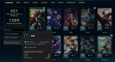 Ouro 4 com TODOS os champs e 211 Skins + 888k de Zed