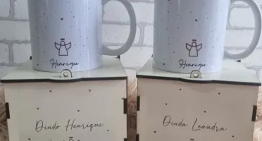 Kit 1 Caneca e Caixa MDF 12 cm Personalizadas