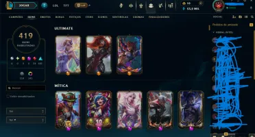 conta com 419 skin de lol