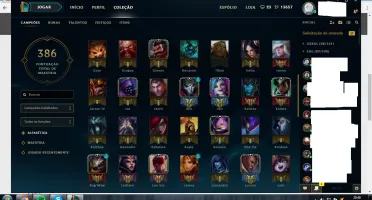 Conta Diamante 2, 58 skins, 119 campeões, 10 páginas de runa