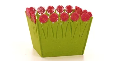 Cachepot de Feltro Quadrado P com Flores - Cores