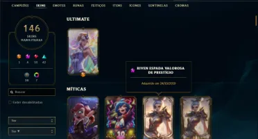 Conta unranked com TODOS os champs e 146 Skins + 2 Prestigio