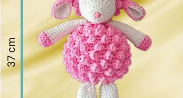 Carneirinho Pipoca Rosa Chiclete - feito a mão, crochet,