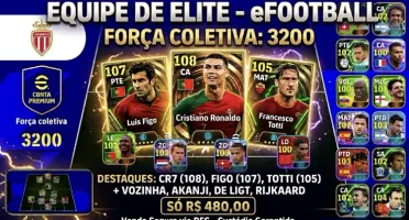 Conta eFootball 3200 Força Coletiva | CR7 108, Figo 107 et…