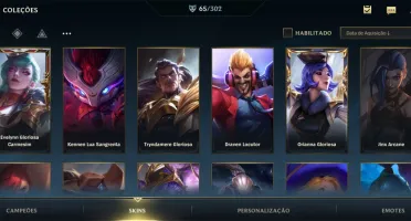 Conta wild rift com 65 skins e passe ativo.