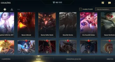 Conta wild rift com 65 skins e passe ativo.