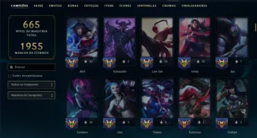 Platina 3 com TODOS os Champs e 161 Skins ( MID / JG / ADC )