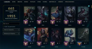 Platina 3 com TODOS os Champs e 161 Skins ( MID / JG / ADC )