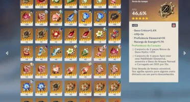 conta genshin impact rank 46,xiao,ganyu,qiqi e personagens4*