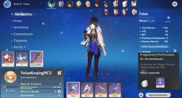 Conta Genshin Impact AR 5 com Yelan, Keqing e Ningguang C5