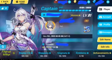 Conta de genshin end game ar 57, Hi3rd Lvl 81 e star rail lv