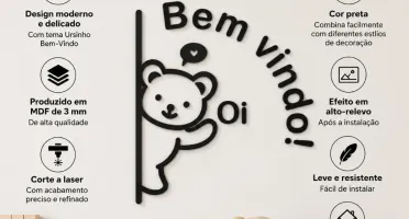 Quadro Vazado Ursinho Bem-Vindo em MDF 50 x 45 cm