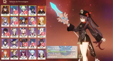 AR 48 HUTAO + ESPINHA CELESTIAL, DILUC, MONA E KEQING