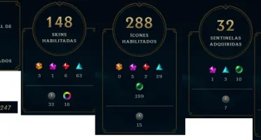 Conta 148 skins, Ouro 1! todos campeões e eternos iniciais