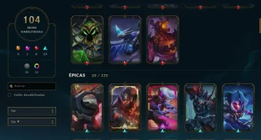CONTA PLAT 4 DA SEASON 2 / 104 SKINS / FALTANDO 7 CHAMPS