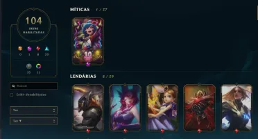 CONTA PLAT 4 DA SEASON 2 / 104 SKINS / FALTANDO 7 CHAMPS