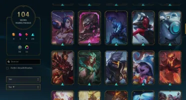 CONTA PLAT 4 DA SEASON 2 / 104 SKINS / FALTANDO 7 CHAMPS