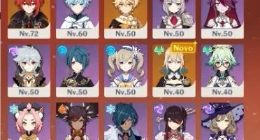 conta com Eula, diluc, jean, qiqi e venti e livro 5 estrelas