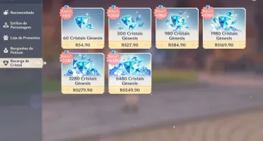Conta Genshin Impact AR55, Ganyu,Xiao,Zhong, Eula, pity 65