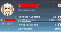 Conta com Zhong + Ayaka AR44 - Genshin Impact