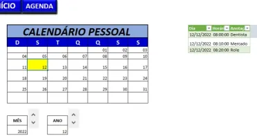 Planilha Excel: Calendário/Agenda Pessoal