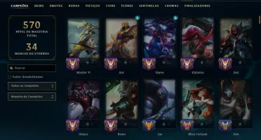 Prata 2 com TODOS os Champs e 121 Skins ( MID / JG / TOP )