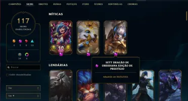Conta prata 4 com 117 skins e 132 champs