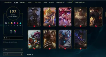 Ouro 1 com 150 Champs e 123 Skins ( JG / MID / ADC )