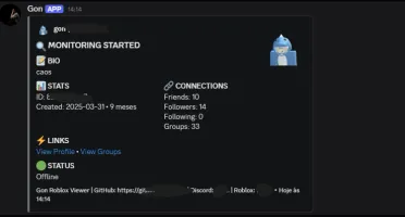 Roblox Viewer, Monitoramento Roblox com Alertas via Webhook