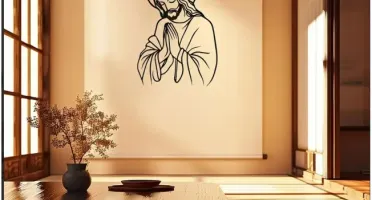 Quadro Vazado Jesus Orando em MDF Preto 40 x 27 cm