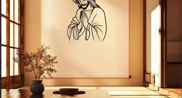 Quadro Vazado Jesus Orando em MDF Preto 40 x 27 cm