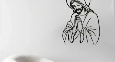 Quadro Vazado Jesus Orando em MDF Preto 40 x 27 cm