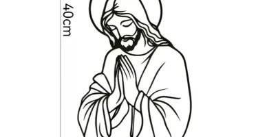 Quadro Vazado Jesus Orando em MDF Preto 40 x 27 cm