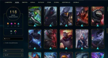 Conta unranked com 118 skins e 147 champs